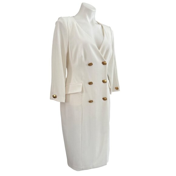 Donna Karan New York NWT $189 Cady Crepe V-Neck Jacket Dress, Ivory Women's 8 - Picture 4 of 11